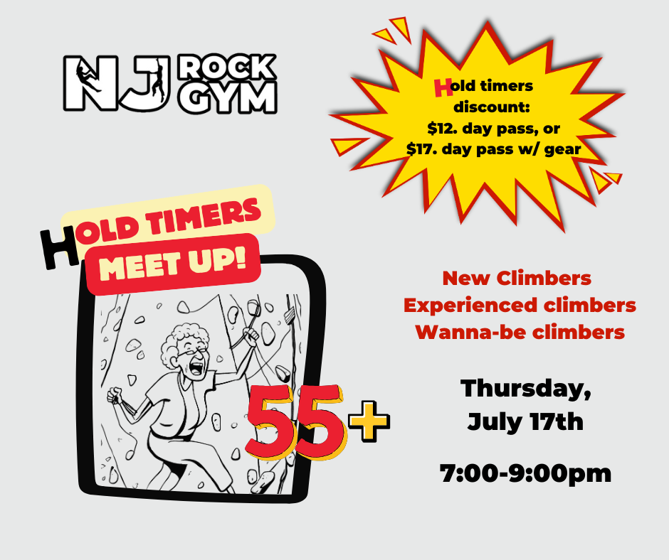 NJ Rock Gym Hold Timers Meetup. 55+ climbers.