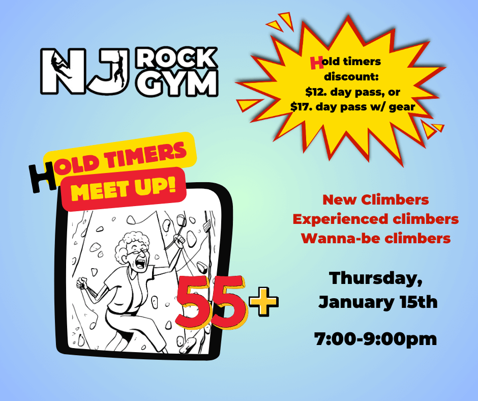 NJ Rock Gym Hold Timers Meetup. 55+ climbers.