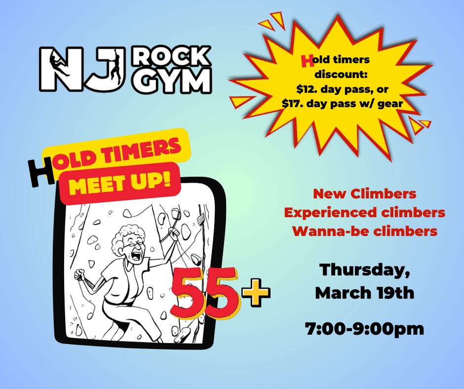 NJ Rock Gym Hold Timers Meetup. 55+ climbers.