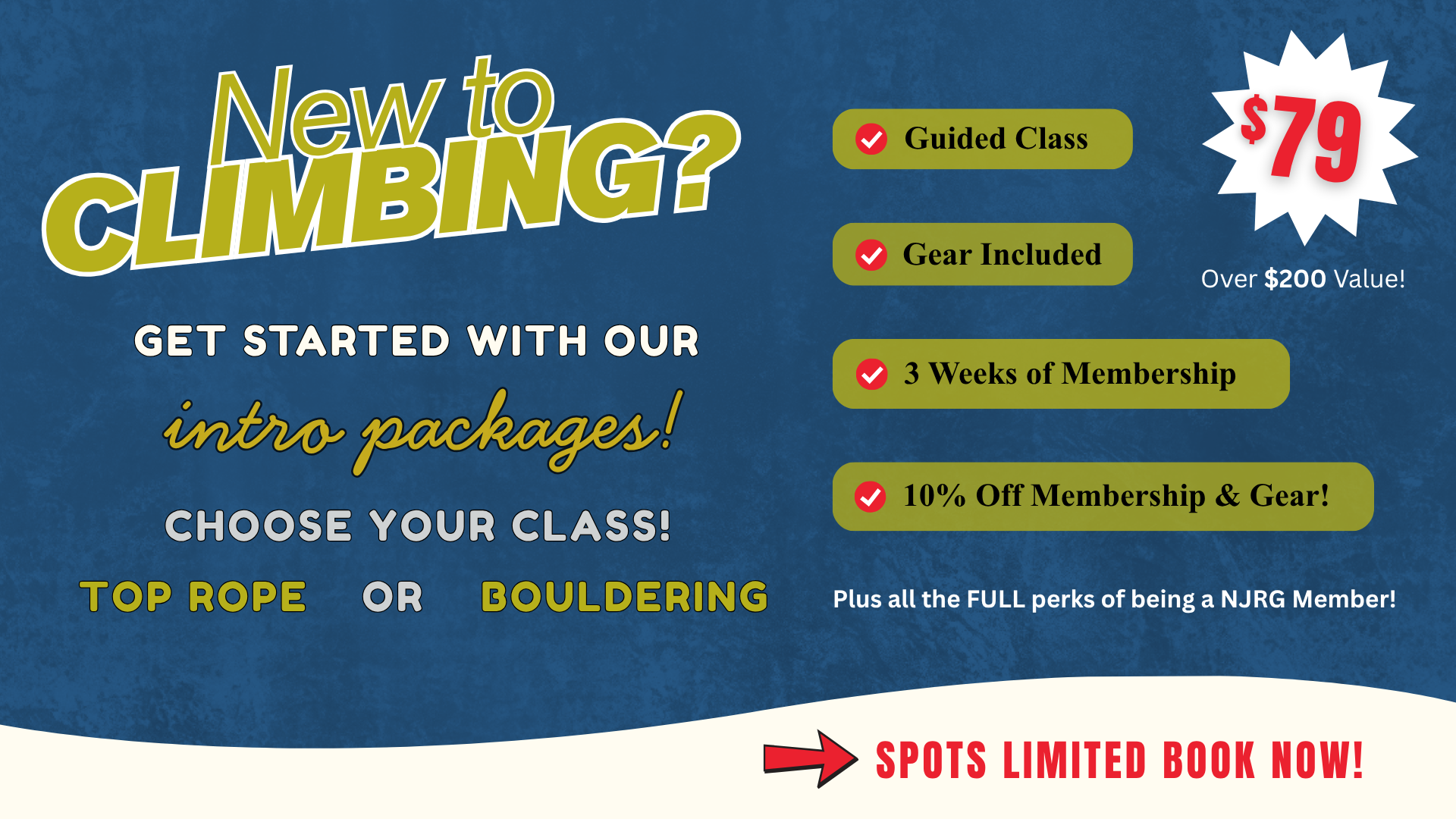 Intro to Climbing class promotion with membership offer
